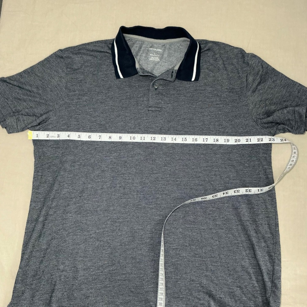 Van Heusen Mens Large‎ Polo Shirt Navy Blue White Striped Collar Regular Fit - Picture 3 of 5